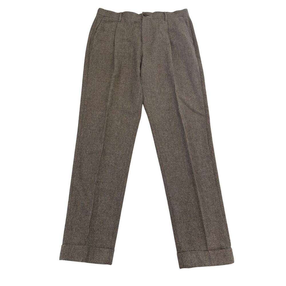 Banana Republic Brown Herringbone Taper Fit Tweed Wool Dress Pants Size 34W 34L